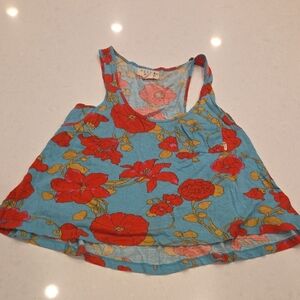 Billabong Blue and Red Floral Tank Top